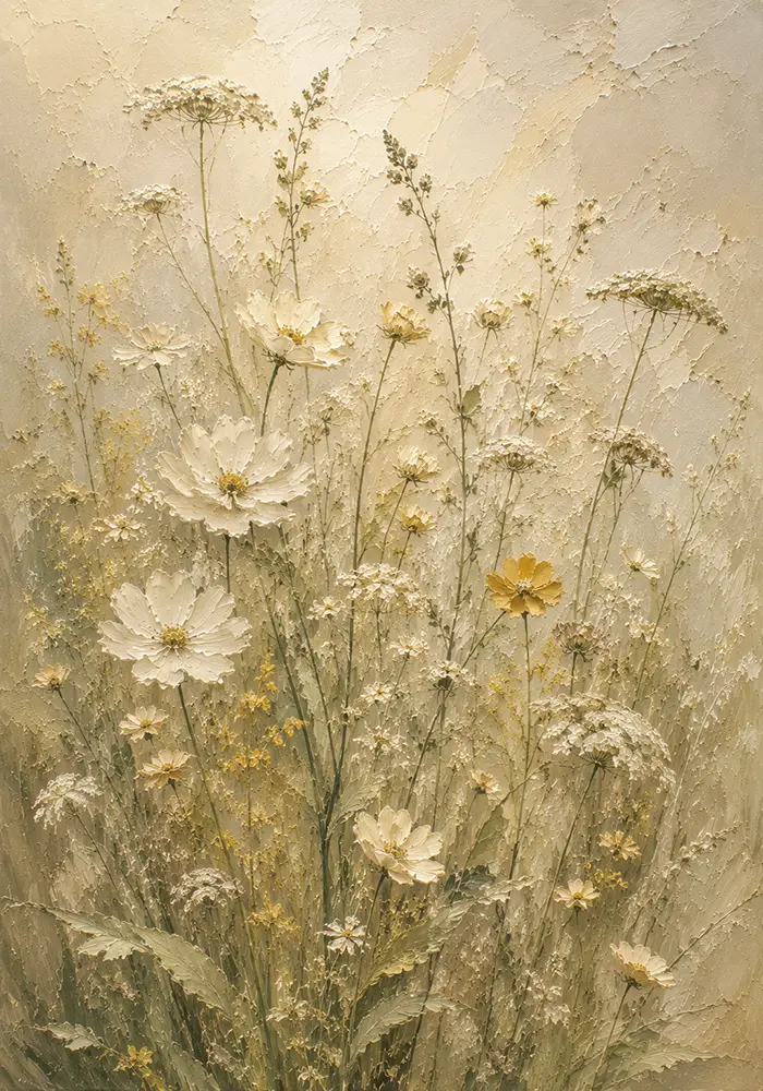 Muted Sage & Cream Wildflower Wall Art Canvas Print