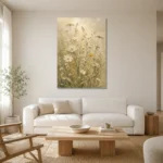 Muted Sage & Cream Wildflower Wall Art Canvas Print styled in a refined neutral interior