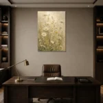 Muted Sage & Cream Wildflower Wall Art Canvas Print displayed in a contemporary gallery-inspired room