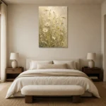 Muted Sage & Cream Wildflower Wall Art Canvas Print showcased in an elegant minimalist interior