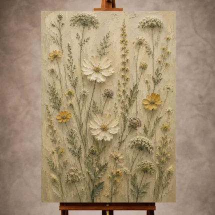 Sage and ivory Wildflower Wall Art print for elegant interiors. No text or watermarks in design.