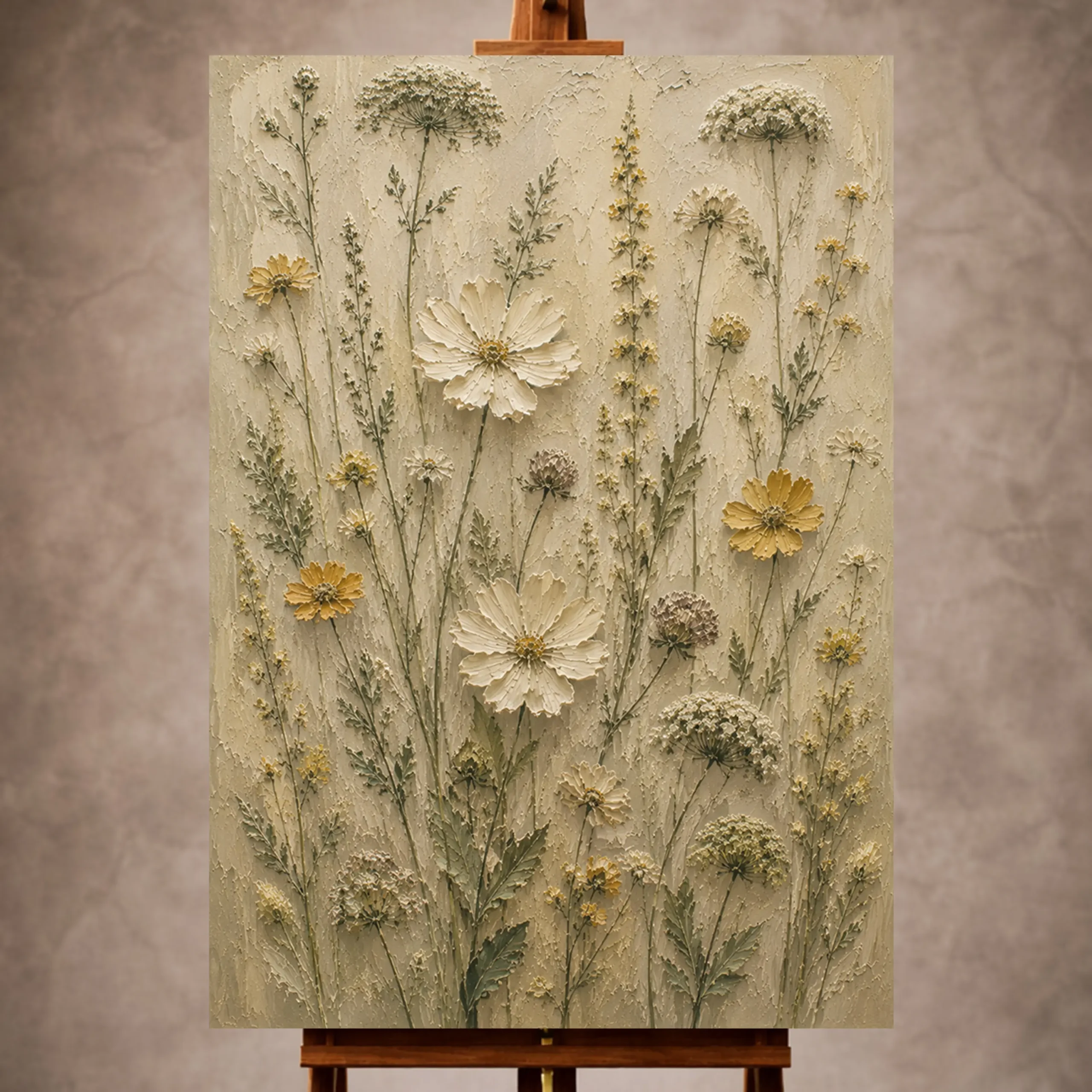 Premium Wall Art Dikey Html Edition – FLOWERWA054 Image 1 Sage and ivory Wildflower Wall Art print for elegant interiors. No text or watermarks in design.