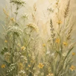 Sage Green & Pale Straw Meadow Wildflower Wall Art Canvas Print
