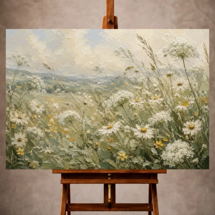 Sage and buttercream Wildflower Wall Art print for elegant interiors. No text or watermarks in design.