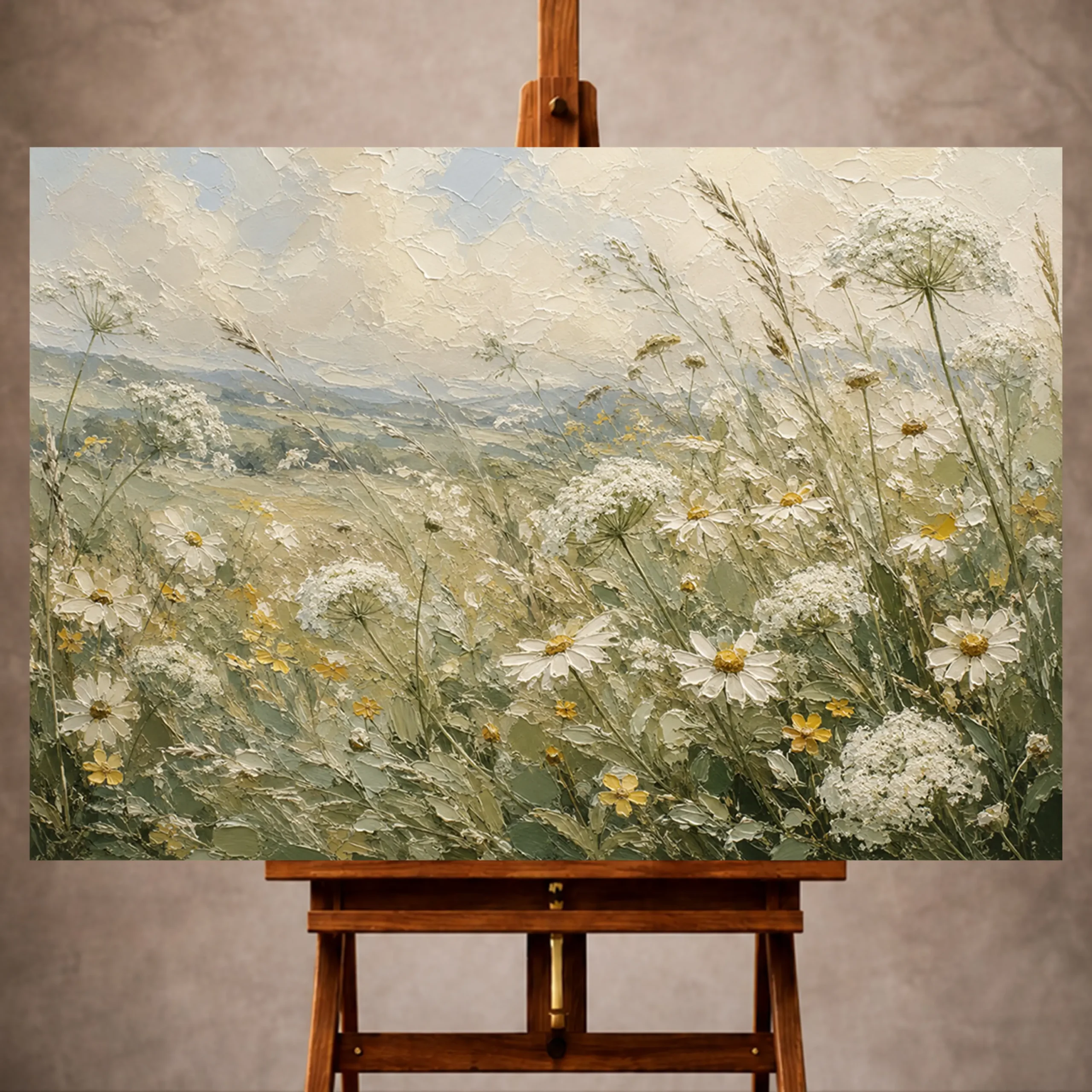 Premium Wall Art Yatay Html Edition – FLOWERWA056 Image 1 Sage and buttercream Wildflower Wall Art print for elegant interiors. No text or watermarks in design.