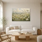 Sage & Buttercream Meadow Wildflower Wall Art Canvas Print styled in a refined neutral interior