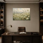 Sage & Buttercream Meadow Wildflower Wall Art Canvas Print displayed in a contemporary gallery-inspired room