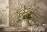Sage Green & Taupe Wildflower Still Life Wall Art Canvas Print