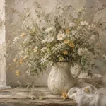 Sage Green & Taupe Wildflower Still Life Wall Art Canvas Print