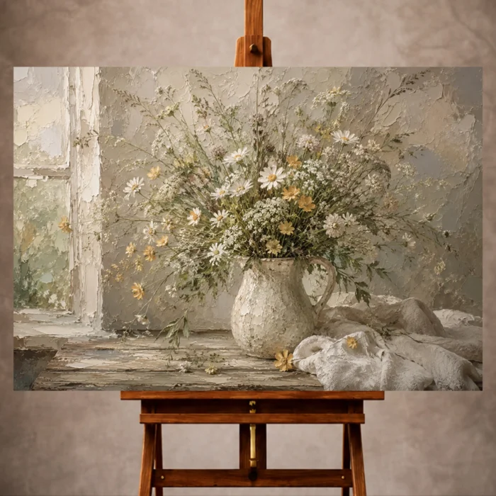 Sage green and taupe Wildflower Wall Art print for elegant interiors. No text or watermarks in design.