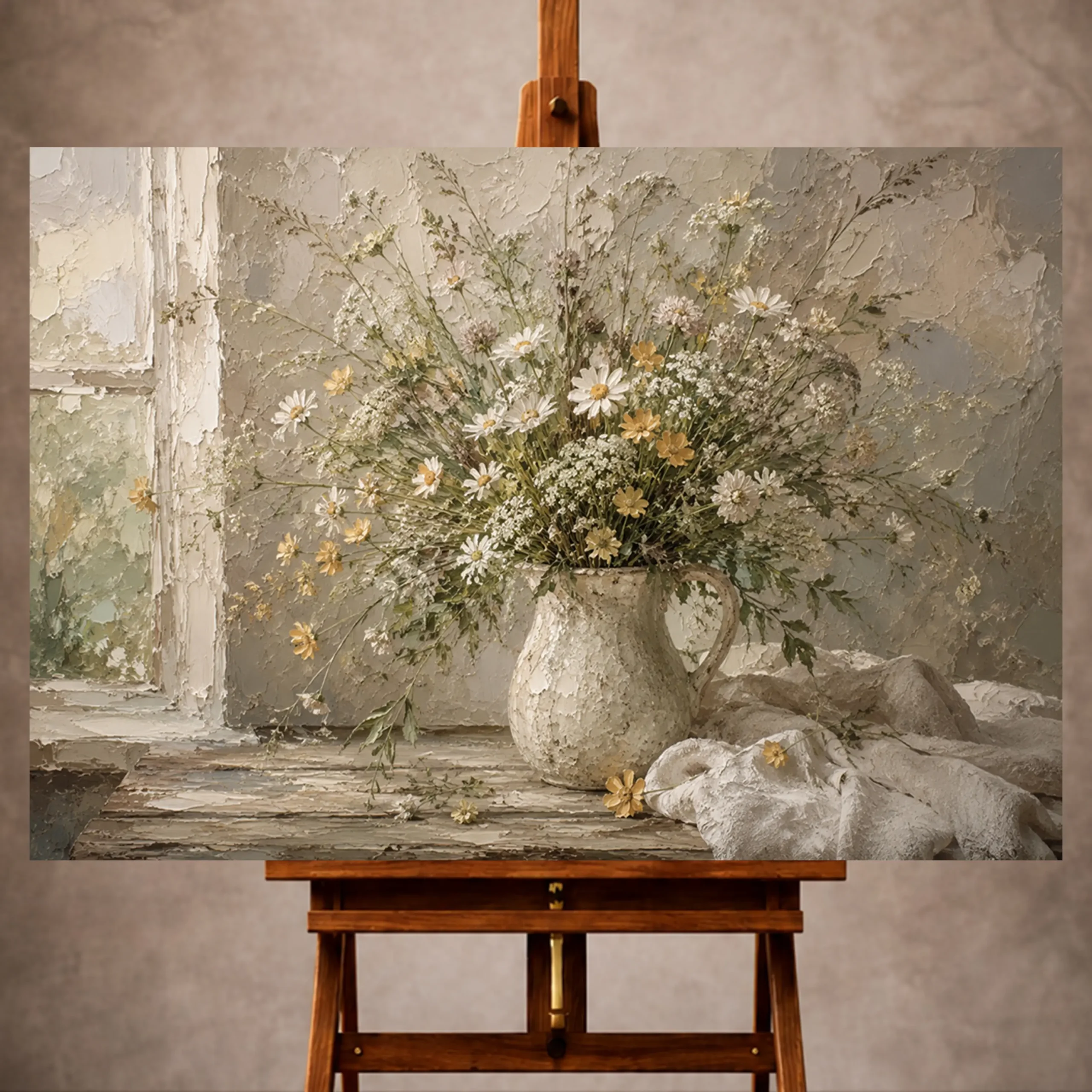 Premium Wall Art Yatay Html Edition – FLOWERWA057 Image 1 Sage green and taupe Wildflower Wall Art print for elegant interiors. No text or watermarks in design.