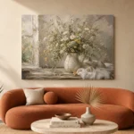 Sage Green & Taupe Wildflower Still Life Wall Art Canvas Print - Image 3