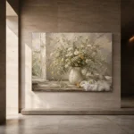 Sage Green & Taupe Wildflower Still Life Wall Art Canvas Print - Image 6