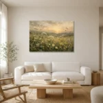 Sage & Smoky Olive Dusk Wildflower Wall Art Canvas Print styled in a refined neutral interior