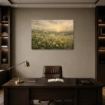 Sage & Smoky Olive Dusk Wildflower Wall Art Canvas Print displayed in a contemporary gallery-inspired room