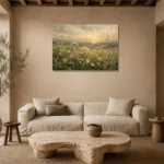 Sage & Smoky Olive Dusk Wildflower Wall Art Canvas Print presented in a sophisticated home setting