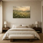 Sage & Smoky Olive Dusk Wildflower Wall Art Canvas Print showcased in an elegant minimalist interior