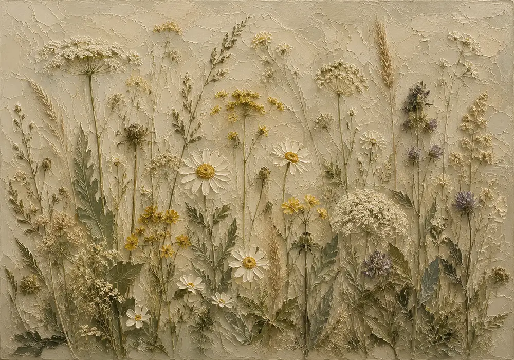 Sage & Ivory Pressed Flower Wildflower Wall Art Canvas Print