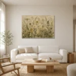 Sage & Ivory Pressed Flower Wildflower Wall Art Canvas Print styled in a refined neutral interior