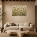 Sage & Ivory Pressed Flower Wildflower Wall Art Canvas Print presented in a sophisticated home setting