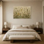 Sage & Ivory Pressed Flower Wildflower Wall Art Canvas Print showcased in an elegant minimalist interior