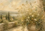 Sage & Warm Beige Terrace Wildflower Wall Art Canvas Print