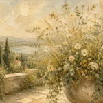 Sage & Warm Beige Terrace Wildflower Wall Art Canvas Print