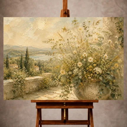 Sage and warm beige Wildflower Wall Art print for elegant interiors. No text or watermarks in design.