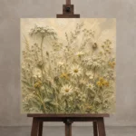 Sage & Parchment Botanical Keepsake Wildflower Wall Art Canvas Print displayed on a studio easel
