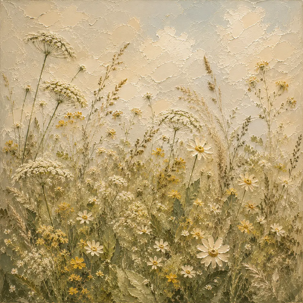 Sage & Pale Straw Meadow Wildflower Wall Art Canvas Print