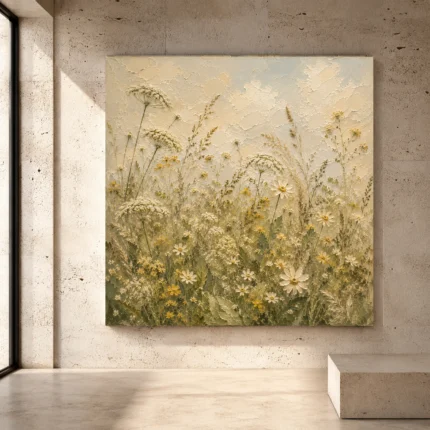 Sage and pale straw Wildflower Wall Art print for elegant interiors. No text or watermarks in design.