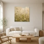Sage & Pale Straw Meadow Wildflower Wall Art Canvas Print styled in a refined neutral interior
