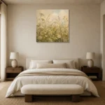 Sage & Pale Straw Meadow Wildflower Wall Art Canvas Print showcased in an elegant minimalist interior