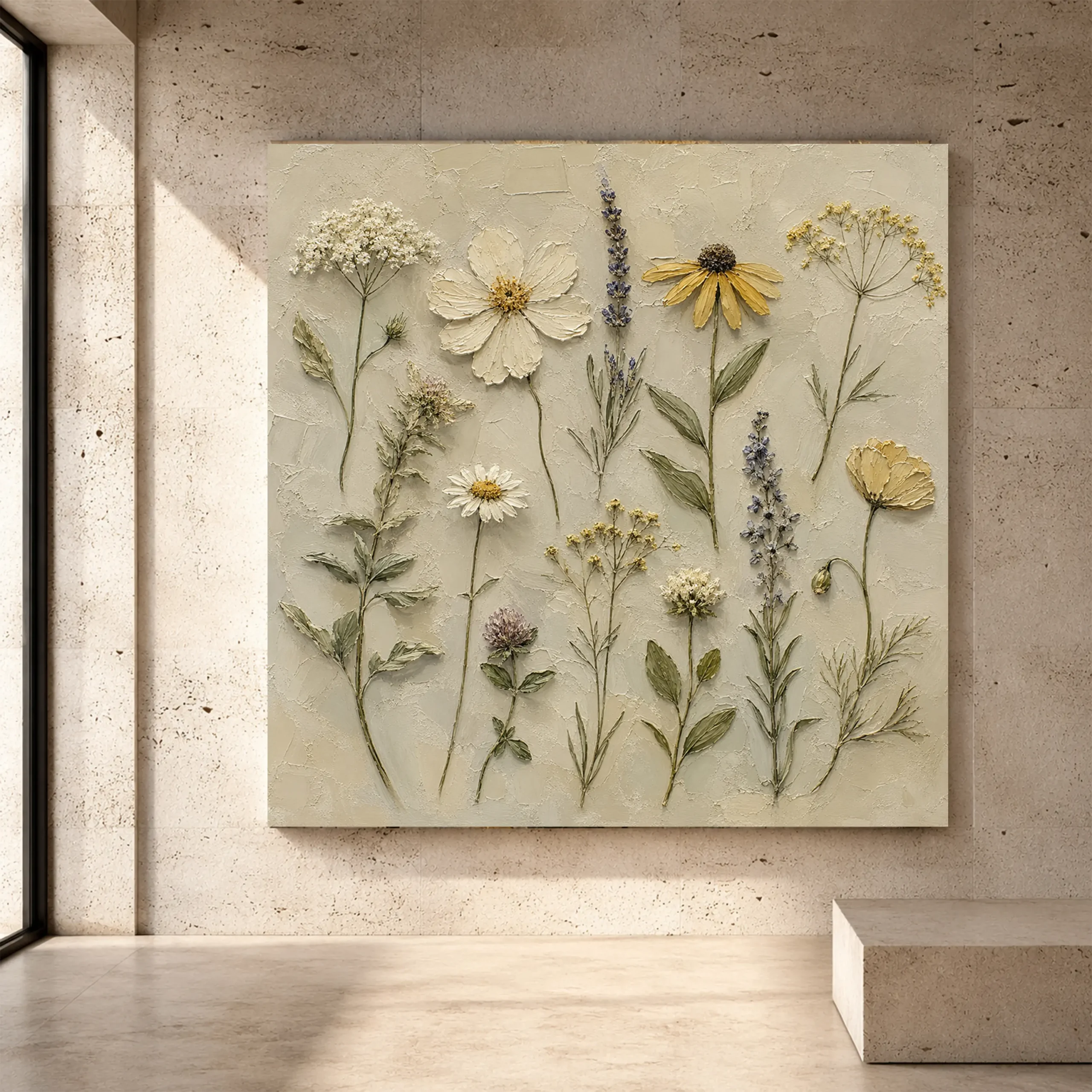 Premium Wall Art Kare Html Edition – FLOWERWA064 Image 1 Sage and olive gray Wildflower Wall Art print for elegant interiors. No text or watermarks in design.