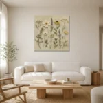 Sage & Olive Gray Herbarium Wildflower Wall Art Canvas Print styled in a refined neutral interior