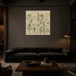 Sage & Olive Gray Herbarium Wildflower Wall Art Canvas Print shown in a warm modern interior
