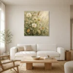 Sage & Pearl Meadow Cluster Wildflower Wall Art Canvas Print styled in a refined neutral interior