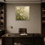 Sage & Pearl Meadow Cluster Wildflower Wall Art Canvas Print displayed in a contemporary gallery-inspired room