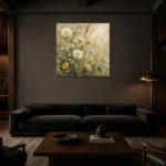 Sage & Pearl Meadow Cluster Wildflower Wall Art Canvas Print shown in a warm modern interior