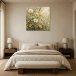 Sage & Pearl Meadow Cluster Wildflower Wall Art Canvas Print showcased in an elegant minimalist interior
