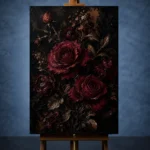 Burgundy & Black Rose Dark Floral Wall Art Canvas Print - Image 2