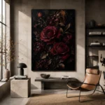 Burgundy & Black Rose Dark Floral Wall Art Canvas Print - Image 3