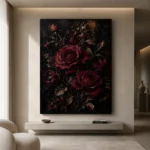 Burgundy & Black Rose Dark Floral Wall Art Canvas Print - Image 4