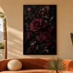 Burgundy & Black Rose Dark Floral Wall Art Canvas Print - Image 6