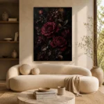 Burgundy & Black Rose Dark Floral Wall Art Canvas Print - Image 9