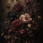 Black Burgundy Dark Floral Wall Art Canvas Print