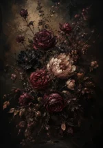 Black Burgundy Dark Floral Wall Art Canvas Print