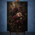 Black Burgundy Dark Floral Wall Art Canvas Print - Image 2