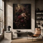 Black Burgundy Dark Floral Wall Art Canvas Print - Image 3
