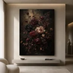 Black Burgundy Dark Floral Wall Art Canvas Print - Image 4